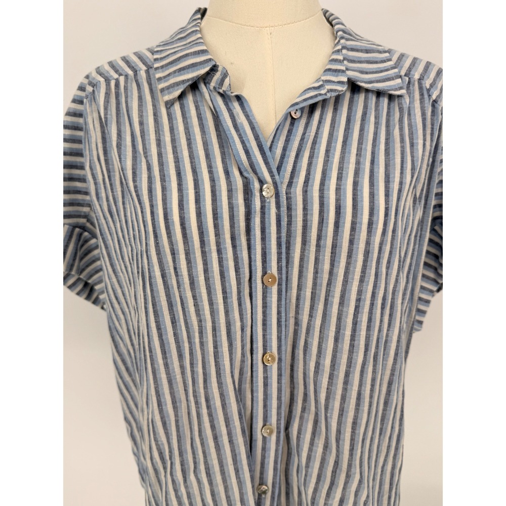 Draper‎ James RSVP Striped Linen Blend Shirt Top Women's M Blue White